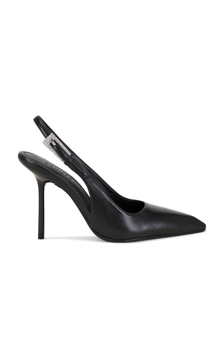 Schutz Leona Glam Slingback Pump in Black leather high stiletto heel pointed toe